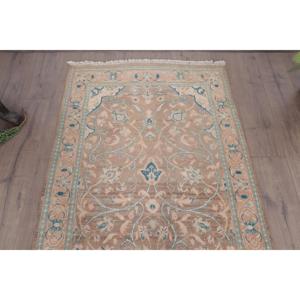 Alfombra de 3.37x10.1 pies, Alfombra Vintage, Alfombra Turca con Borde de Lana Azul - Product Image 4