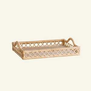 Ethically Crafted Large Rectangular Rattan <b>Tray</b> with Two Side Handles for Home Storage Serving Drinks Snacks or Decoration - Product Image 1