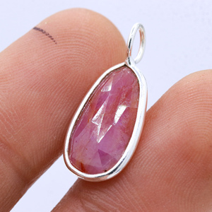 อัญมณีสีชมพูแซฟไฟร์ธรรมชาติ925รูปไข่แข็งจี้รักษาแบบแฮนด์เมดทำด้วยมือ - Product Image 4