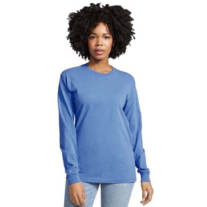 Camiseta de Manga Larga de Algodón para Mujer, Color Azul, Transpirable, Venta al por Mayor - Product Image 1
