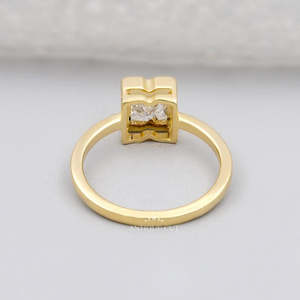 N Letter Lab Grown Yellow Gold <b>Diamond</b> <b>Ring</b> Bezel Engagement <b>Ring</b> - Product Image 5