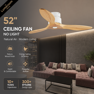 52 Inch Flush Mount <b>Ceiling</b> Fan No <b>Light</b> <b>Remote</b> <b>Control</b> 3 Solid Wood Blades for Bedroom Living Room - Product Image 1