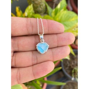 925 Sterling <b>Silver</b> Larimar Heart Pendant <b>Necklace</b> Fine Charms Jewelry - Product Image 4