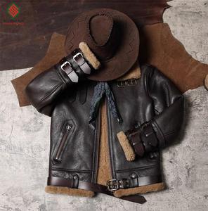 Veste en cuir d'aviateur pour homme en peau de mouton véritable B3 RAF marron, faite à la main, à double col, cadeau de Noël - Product Image 3