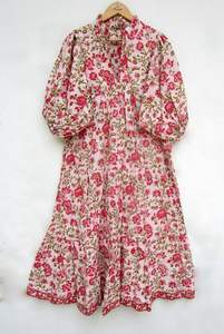 Robe longue en coton indien imprimé à la main taille libre caftan pour femmes tenue décontractée robe grande taille vêtements d'été robes Maxi - Product Image 5