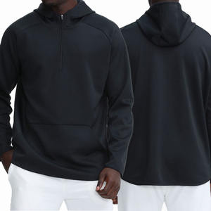 Polyester Spandex 1/4 Quarter Zip Long Sleeve Hooded Sweatshirts with Pocket Men Pullover Sports <b>Gym</b> <b>Hoodies</b> - Product Image 3