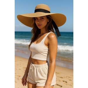Camel Extra Wide Straw <b>Hat</b> with Ribbon HSR2039 - Shipped in <b>Box</b> - 2039camel - Product Image 1