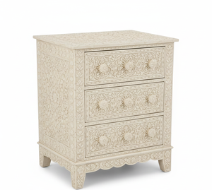 Mesa de Noche de Madera Hecha a Mano con Incrustaciones de Hueso Estilo Fantasía Vintage, Mesa Auxiliar con Incrustaciones Florales, Muebles Decorativos para Sala de Estar - Product Image 4