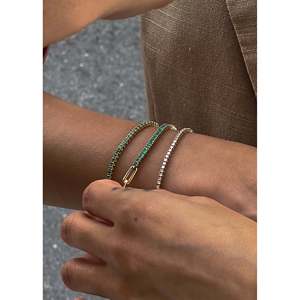 Serena Baguette <b>Emerald</b> Tennis Link Bracelet 14k Solid Gold AA+ Clarity Lobster Clasp Closure Fashionable Jewelry Accessory - Product Image 3