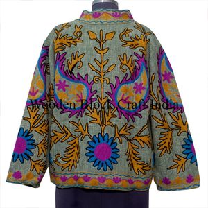High Quality Handmade Breathable Women's Autumn Winter Floral Quilted Jacket Suzani Embroidery Short Cotton Knitted Fabric <b>Robe</b> - Product Image 5