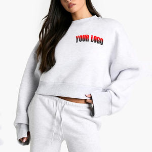 Sudadera de cuello redondo para mujer de alta calidad, logotipo impreso DTF personalizado, Color sólido, holgado, hombro caído, sudadera de peso pesado para mujer - Product Image 4