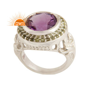 Anillo de Plata de Ley con Diseño Personalizado, con Amatista Natural y Peridoto, Fabricante de Joyería - Product Image 1