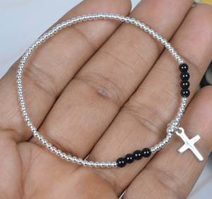 Top Selling Product 925 Sterling <b>Silver</b> Natural Black Onyx Gemstone Round Shape <b>Bracelet</b> Handmade Jewelry Wholesale Suppliers - Product Image 3