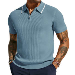 POLO de punto liso para hombre, camiseta de manga corta con textura a rayas - Product Image 5
