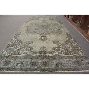 Vintage Turkish Large Area <b>Rug</b> Classic Green 4x8,9ft Rectangle Wool Latex Backing Abstract Pattern for Teen's <b>Hallway</b> Room <b>Rug</b> - Product Image 2