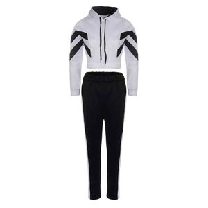 Sudadera con capucha de algodón ajustada para mujer con logotipo personalizado OEM, chándal de dos piezas de talla grande para ropa deportiva de verano - Product Image 6