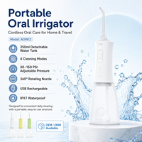 Tragbarer Mundduschen-Irrigator, 350 ml, abnehmbarer Tank, IPX7, USB wiederaufladbar, 4 Modi, 360° Düse, Dental Jet für Zuhause und Reisen