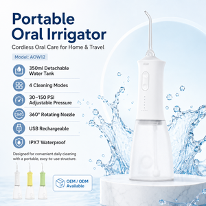 Hydropulseur Portable 350 ml avec Réservoir Amovible IPX7 Rechargeable USB 4 Modes Buse 360° Jet <span class=keywords><strong>Dentaire</strong></span> pour la Maison et les Voyages - Product Image 1