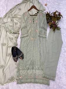 Heavy Look Designer Party Wear Faux Georgette Top Pant & Dupatta Set With Heavy Sequence Embroidery and Cut Work <b>Kurta</b> Pant Set - Product Image 3