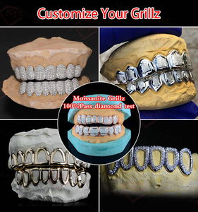 Роскошный хип-хоп Grillz алмазные зубы супер Замороженные Vvs <span class=keywords><strong>Moissanite</strong></span> позолоченный 925 стерлингового серебра изготовленный на заказ <span class=keywords><strong>Moissanite</strong></span> Grillz - Product Image 4