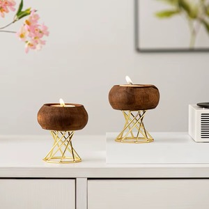 Wooden <b>Candle</b> Holder Pot Design with Metal Stand for Home Styling Tabletop Display Party Setup and Interior Decor From India - Product Image 6