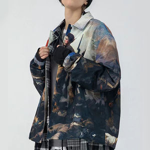 Chaqueta Vaquera Personalizada de Moda para Hombre, Estilo Hip Hop Vintage, Corte Holgado, Cuello Alto, Lavada, 100% Algodón, Resistente al Viento, Transpirable, para Primavera - Product Image 1