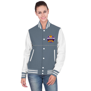 Classic Style Cotton <b>Quilted</b> Breathable Plain Dyed Custom Embroidered Women's Varsity Jacket - Product Image 1