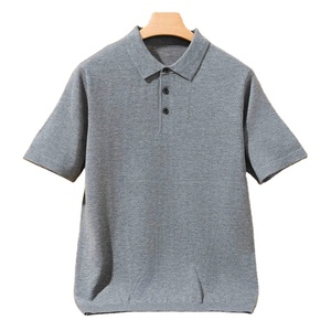 100% suéter Merino de verano para hombre, jersey de solapa de manga corta, suéter de cuello POLO, Top holgado, ropa de punto, camiseta de talla grande - Product Image 1