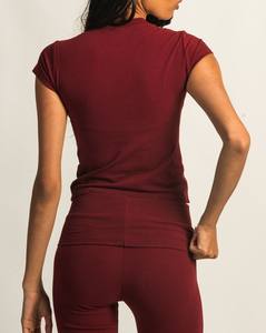 T-shirt côtelé décontracté pour femmes, tissu en coton respirant avec design à manches courtes, coupe ajustée, idéal pour la mode estivale. - Product Image 4