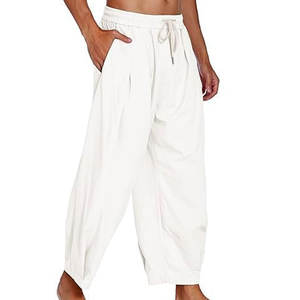 Pantalon cargo décontracté pour homme, 100% coton, léger, style à devant plat, taille mi-haute avec poche élastique, vêtement d'extérieur - Product Image 3