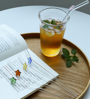 Lot en gros de pailles en verre borosilicate courbées, décorées de motifs colorés, écologiques, 100 % sans danger pour les aliments, résistantes à la chaleur, 20 cm