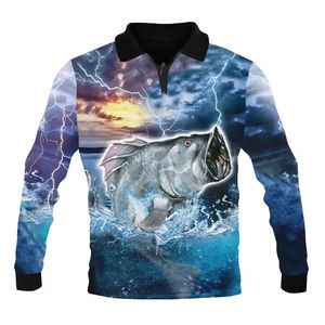 Vêtements de pêche personnalisés de qualité supérieure, protection solaire UPF50, respirants, sublimation, unisexe, grande taille, haut polo à manches longues - Product Image 4