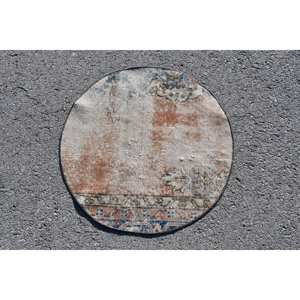 Alfombra de lana turca Vintage de 2,1x2,1 pies, diseño de retales Beige y azul, tejido plano con respaldo de látex para decoraciones de sala de estar - Product Image 3