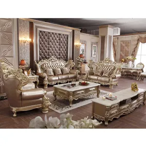 CBMmart Luxury Antique Living Room Furniture Chaise Lounge Appearance Leather Sofa Gold Leather Sofa