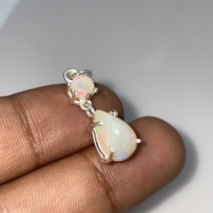 Pendentif vintage en argent 925 fait à la main opale éthiopienne naturelle pierre précieuse diamant multi-feu Moissanite lisse charmant pour les enfants - Product Image 3