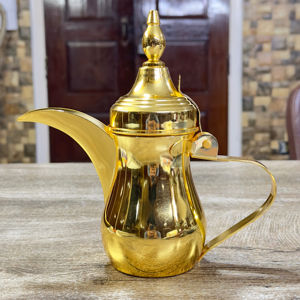 Venta al por mayor árabe Dallah cafetera de acero inoxidable tetera con chapado en oro para los amantes del café para servir la decoración del hogar con estilo - Product Image 1