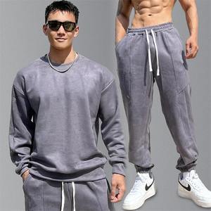 Survêtement d'été grande taille pour hommes pull à col roulé pantalon décontracté entraînement sportif 100% coton respirant marque personnalisée - Product Image 2