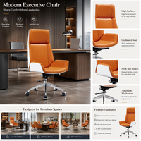 Chaise de bureau de direction en cuir PU orange à dossier haut avec accoudoirs intégrés et base à roulettes chromée – Vente en gros usine