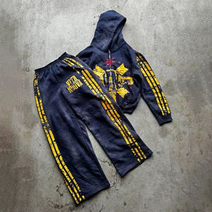 Custom Unisex Streetwear Chándal Logo Top Flared Sweatsuit 100% Algodón 300 Gramos Fleece Pantalones de chándal y Sudadera con capucha Conjuntos - Product Image 2