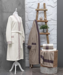 Albornoz de algodón ecológico de lujo con color personalizado y juego de toallas tejidas con bordado de spa para uso doméstico - Product Image 3
