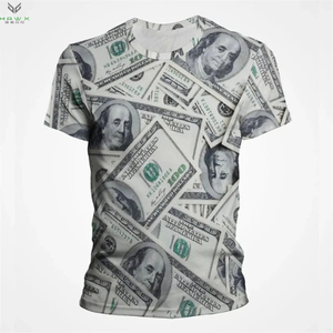 Top de punto de manga corta con cuello redondo y patrón de dinero impreso en 3D para hombre - Product Image 5