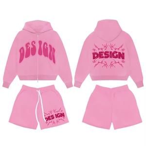 Survêtements personnalisés pour hommes Ensemble short et sweat à capuche à double fermeture éclair Ensemble deux pièces en coton éponge pour hommes Ensembles de jogging et sweats à capuche - Product Image 2