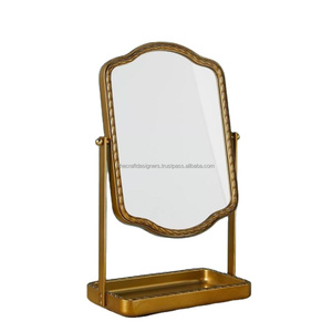 Vente chaude En Laiton Rectangulaire Cadre Vanité Miroir Avec Bambou Plateau De Stockage Dames Commode Chambre Table Affichage Maquillage Miroir Ventes - Product Image 3