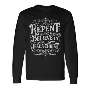 Maglietta a Maniche Lunghe con Motivi Spirituali, Articolo Promozionale che Incoraggia il Repentino e la Fede in Gesù Cristo - Product Image 2