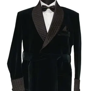 Giacca da fumo trapuntata da uomo vestaglia fatta a mano vestaglia da sera formale Cocktail Party Host Wear giacca in velluto viola reale