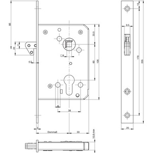 205 mm Silver Sliding Door Mortise Lock BKS PZ 375 Squared Faceplate Length 20/55/60/8 mm for <b>Storage</b> <b>Lockers</b> - Product Image 3