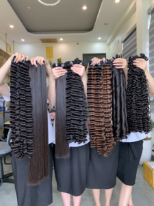 Extensions de cheveux humains vierges Remy vietnamiens, super double drawn, ondulés, bouclés, lisses, à double trame, fabriquées à la machine - Product Image 1