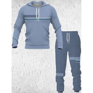 Conjunto de pantalones de chándal de neopreno de gran tamaño con capucha para hombre, chándal de invierno en blanco liso de mezcla de poliéster y algodón esencial - Product Image 2
