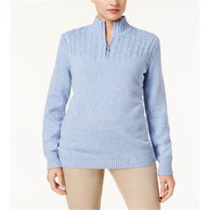Maglione Casual da Donna Karen Scott Y2K con Mezza Zip in Cotone Traspirante, Colletto con Fiocco e Applicazioni in Pelliccia, Blu, Taglia Petite L per Inverno e Autunno - Product Image 1