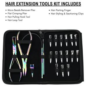Kit d'outils pour extensions de cheveux, pince à double ressort pour retirer les perles, pince à sertir plate, outil à crochet pour tirer les boucles, pinces de sectionnement des cheveux, anneau - Product Image 2
